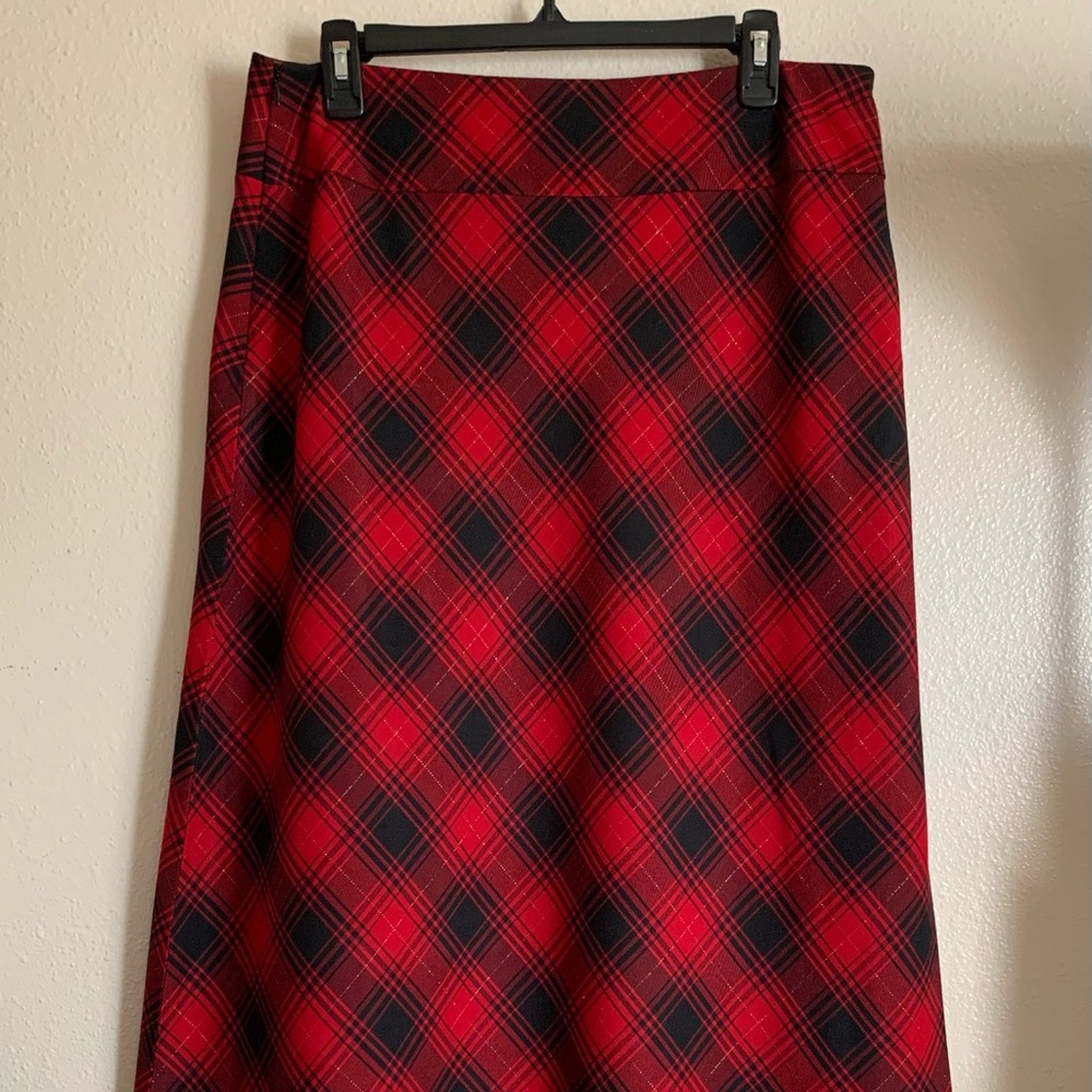 Covington Red and Black Plaid Midi Skirt